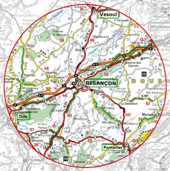 Zone d'intervention - 50 kms autour de Besançon ADSL BESANCON - Assistance informatique & internet à domicile - Zone d'intervention - 50 kms autour de Besançon